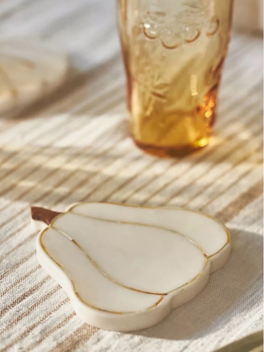 Anthropologie Marble Pumpkin Coaster Brass Inlay